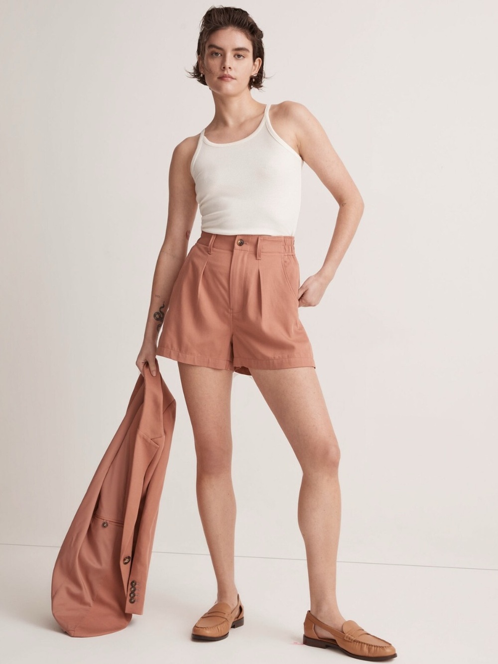 Madewell The Neale Drapeweave High Waist Shorts, Dried Rose, Size 2, Style NJ685 - Picture 10 of 13